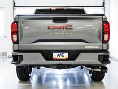 AWE 0FG Catback Dual Side Exit Exhaust for 4th Gen Silverado/Sierra 1500 5.3L (Flat Bumper) - Diamond Black Tips - Mounted