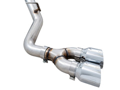AWE 0FG Catback Dual Side Exit Exhaust for 4th Gen Silverado/Sierra 1500 5.3L (Flat Bumper) - Chrome Silver Tips - Close Up
