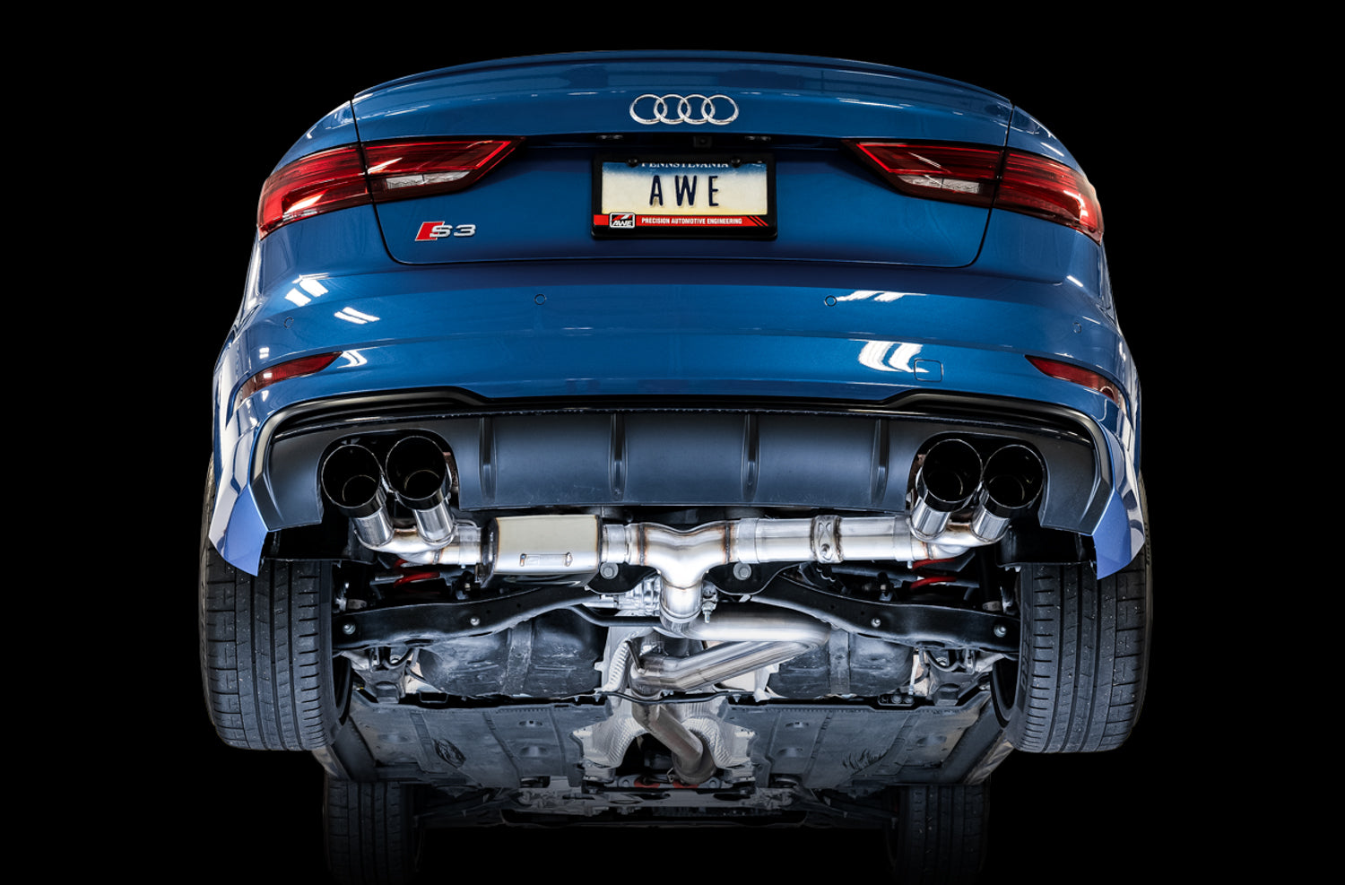 AWE SwitchPath™ Exhaust for Audi 8V S3 - Diamond Black Tips, 102mm - Mounted