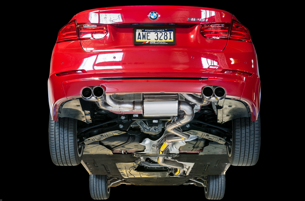 AWE Touring Edition Axle-back Exhaust, Quad Outlet for BMW F3X N20/N26 328i/428i - Diamond Black Tips (80mm) - Mounted