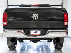 AWE 0FG Dual Rear Exit Catback for 4th Gen RAM 1500 5.7L (without bumper cutouts) - Diamond Black Tips - Mounted