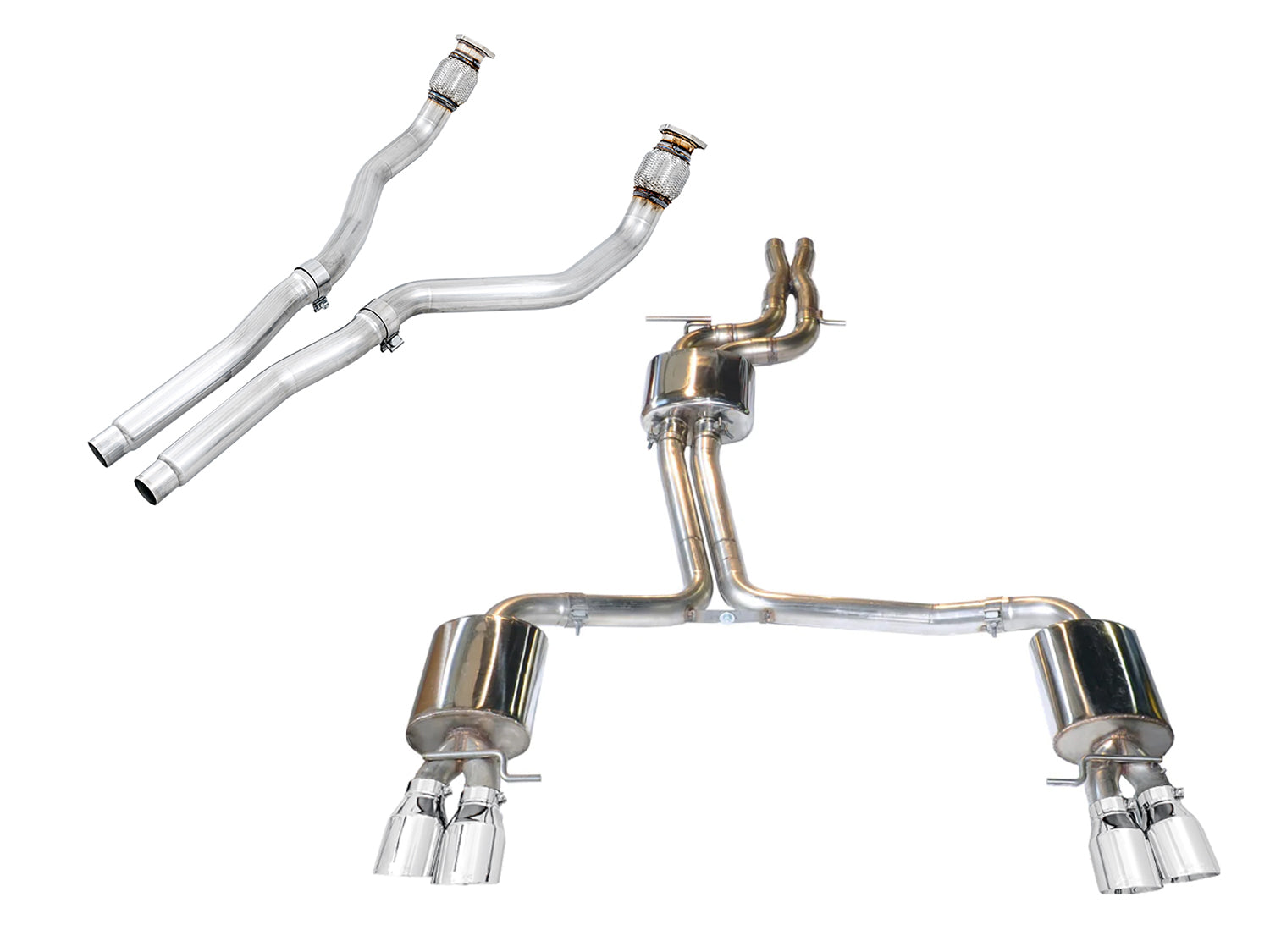 AWE Touring Edition Exhaust System for B8/8.5 S5 Cabrio (Exhaust + Non-Resonated Downpipes) - Chrome Silver Tips - Primary