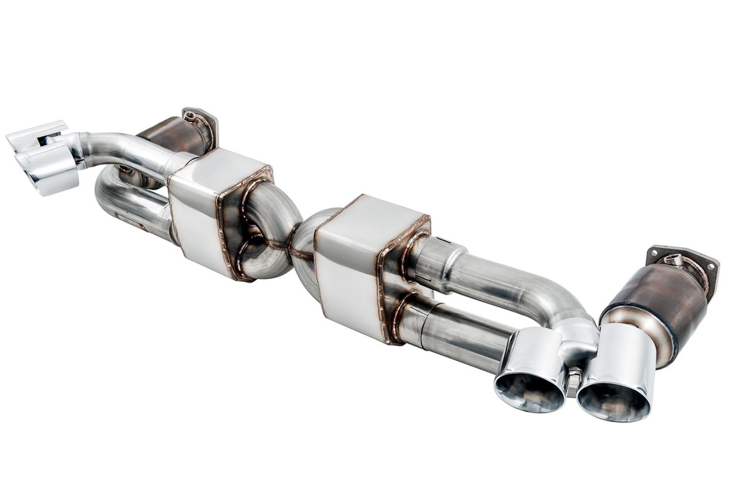 AWE Performance Exhaust and High-Flow Cat Sections for Porsche 991 Turbo - Chrome Silver Quad Tips - Primary