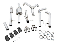 AWE 0FG Catback Split Rear Exit Exhaust for 4th Gen Silverado/Sierra 1500 5.3L (With Bumper Cutouts) - Quad Diamond Black Tips - out of package