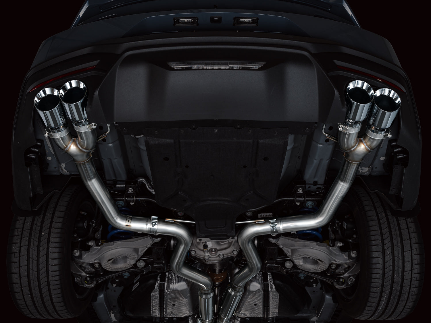AWE Track Edition Exhaust for S650 Ford Mustang GT Fastback - Quad Chrome Silver Tips - Mounted