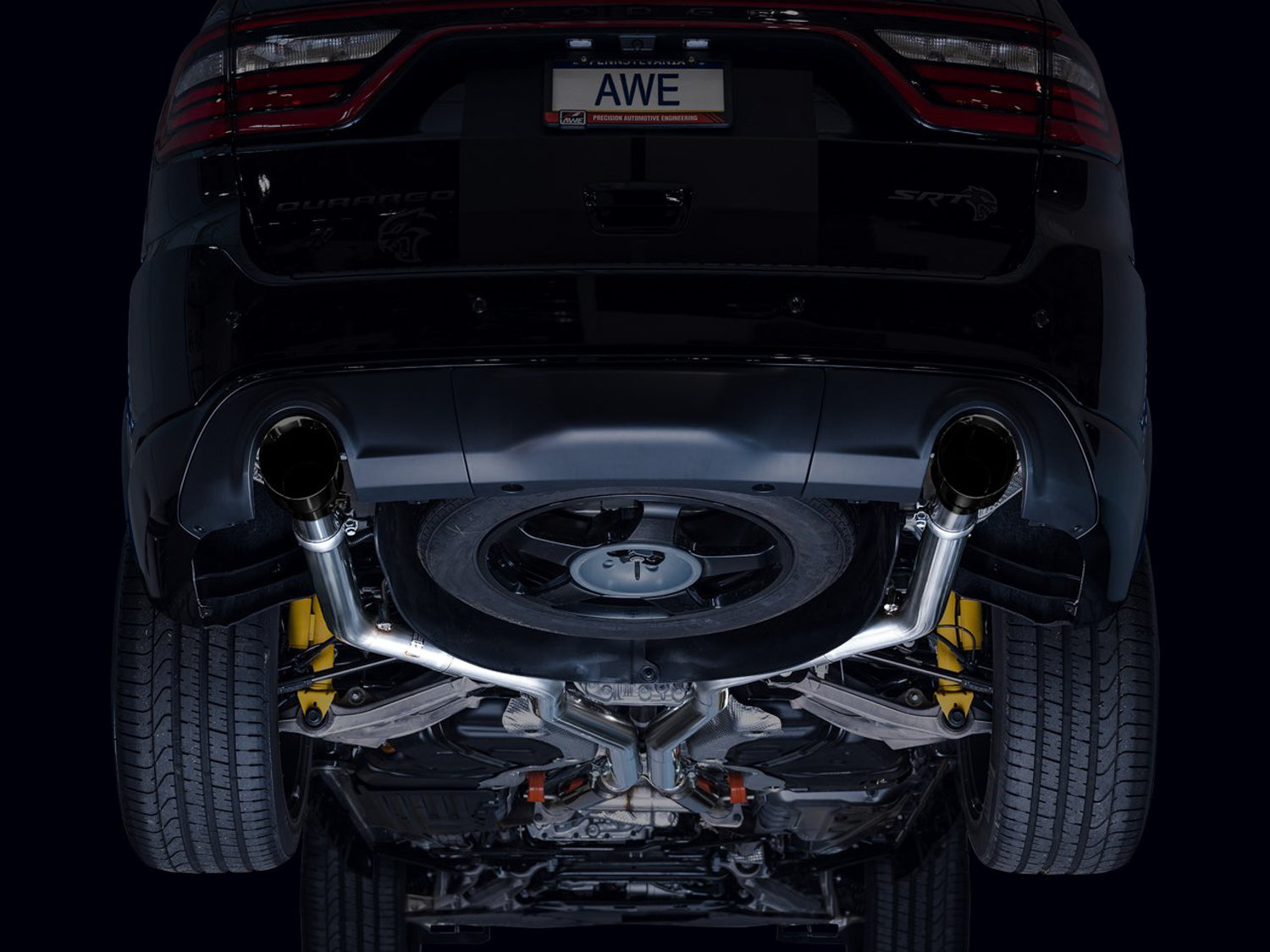 AWE Track Edition Exhaust for Dodge Durango 6.4 / 6.2 SC - Diamond Black Tips - Mounted