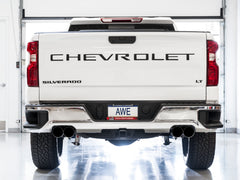 AWE 0FG Catback Split Rear Exit Exhaust for 4th Gen Silverado/Sierra 1500 6.2L (With Bumper Cutouts) - Quad Diamond Black Tips - Mounted