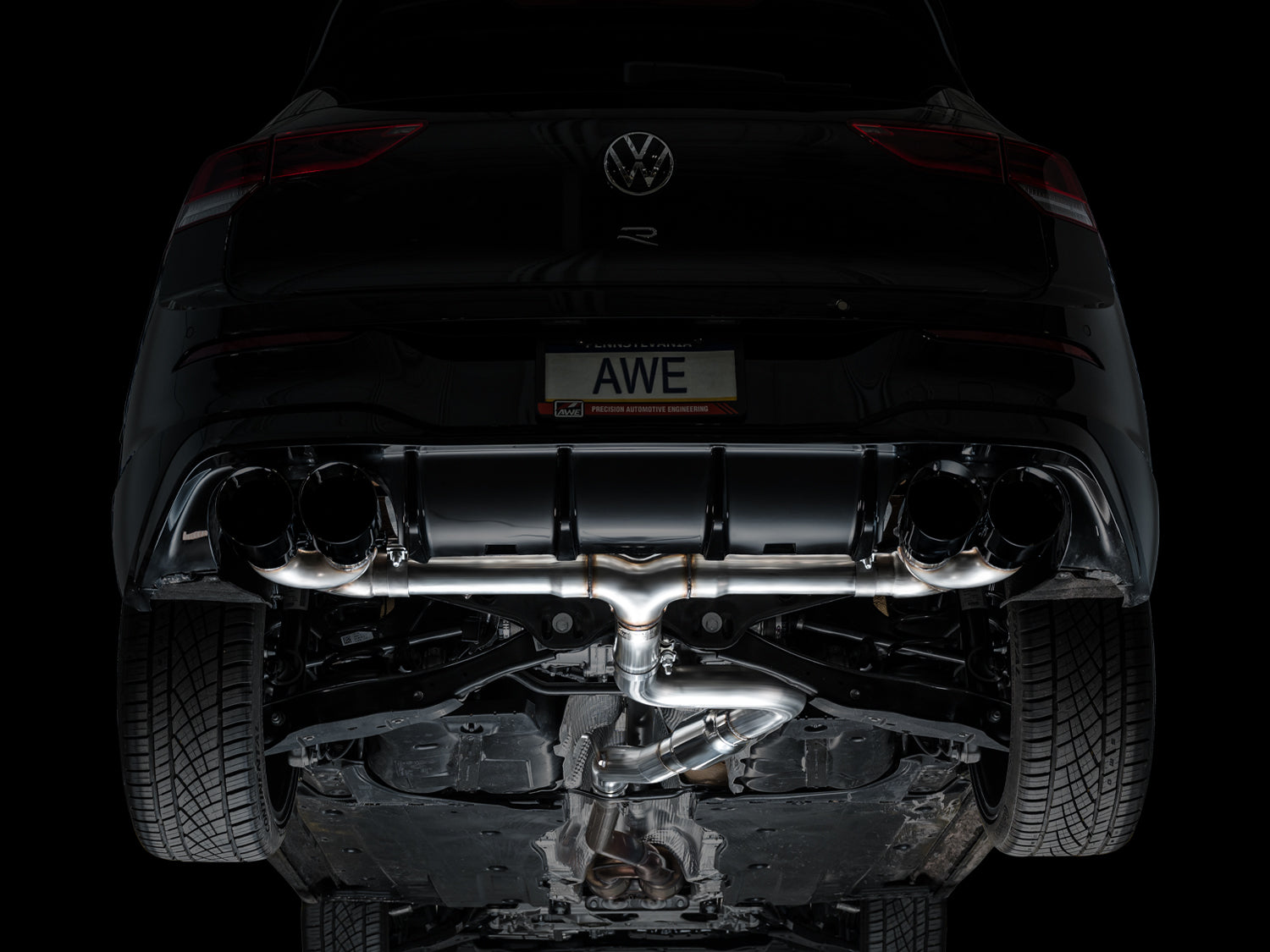 AWE Track Edition Exhaust for Volkswagen MK8 Golf R - Diamond Black Tips - Mounted