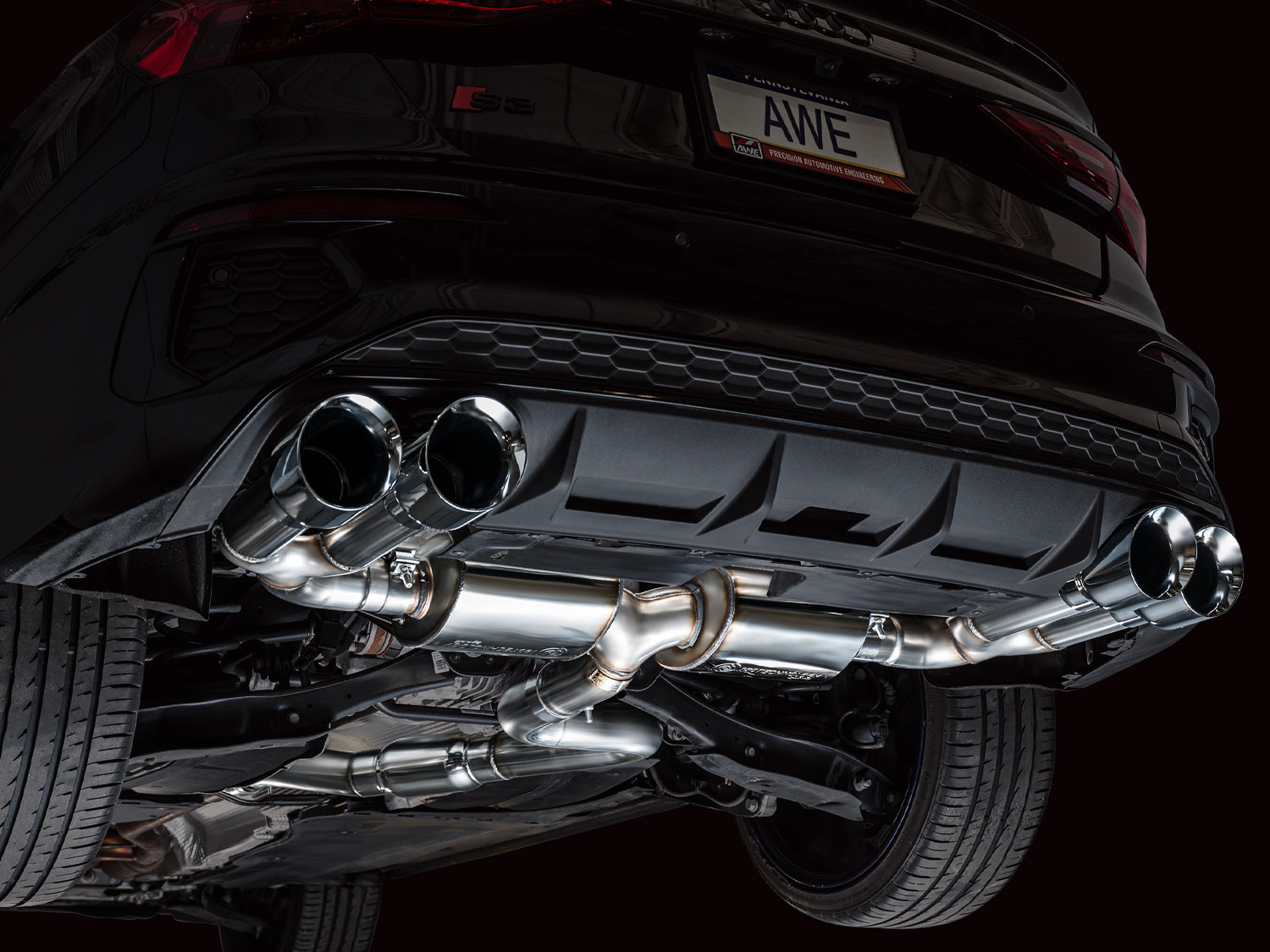 AWE Touring Edition Exhaust for Audi 8Y S3 - Chrome Silver Tips - Mounted