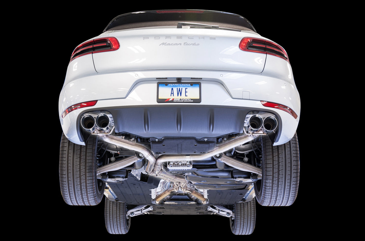 AWE Touring Edition Catback Exhaust for Porsche Macan S / GTS / Turbo - Chrome Silver 102mm Tips - Mounted