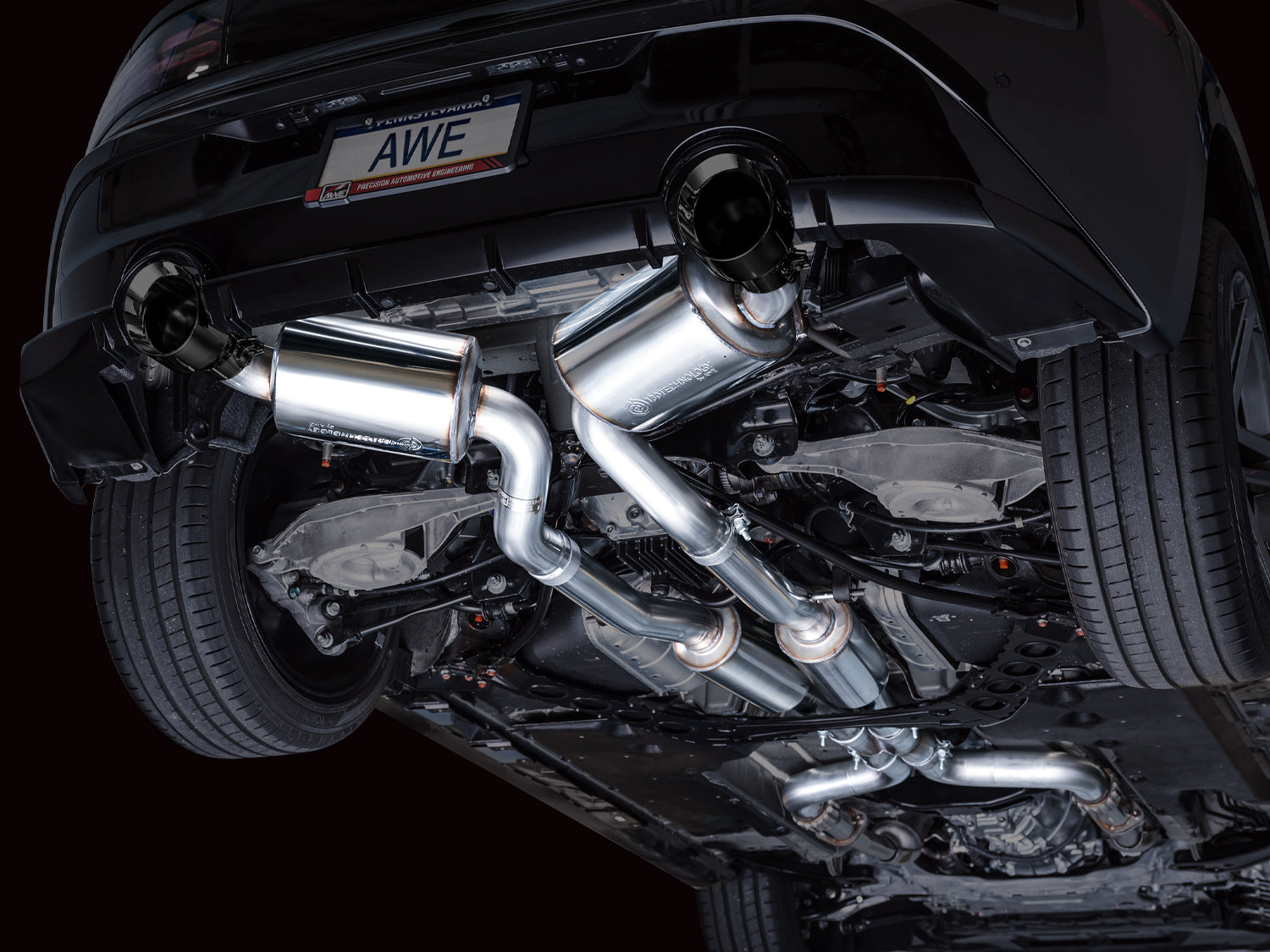 AWE Touring Edition Exhaust for Nissan Z - Diamond Black Tips - Mounted