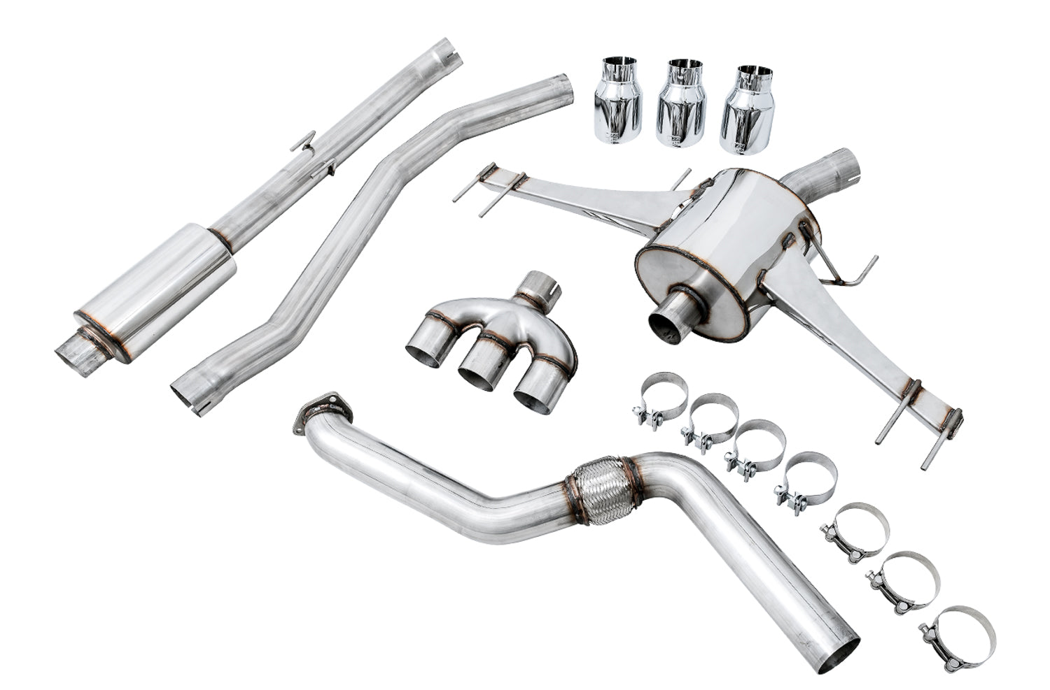 AWE Touring Edition Exhaust for FK8 Civic Type R (includes Front Pipe and DualPhase Mid Pipe) - Triple Chrome Silver Tips - out of package