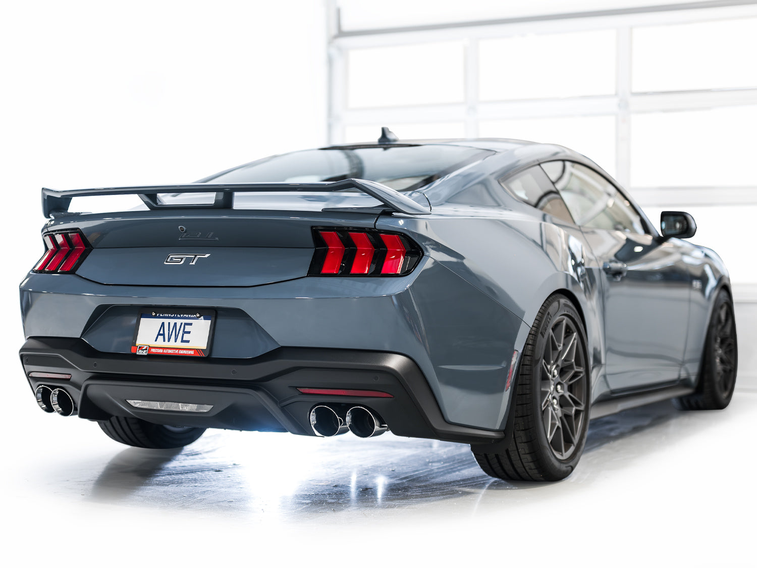 AWE SwitchPath™ Exhaust for S650 Ford Mustang GT Fastback - Quad Chrome Silver Tips - Mounted