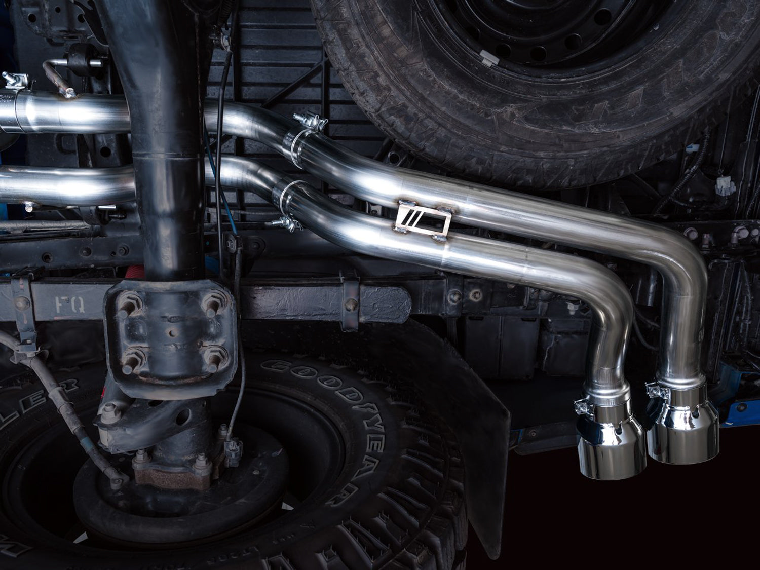 AWE 0FG Exhaust with BashGuard for 3rd Gen Tacoma - Dual Chrome Silver Tips - Mounted