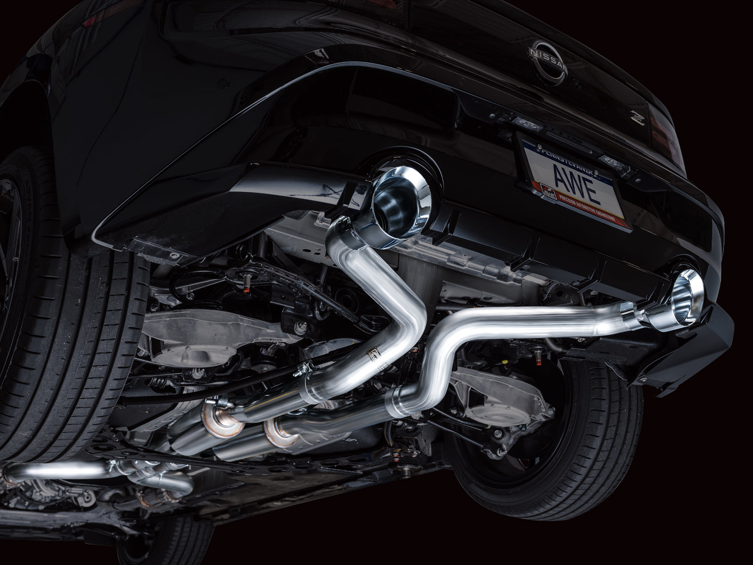 AWE Track Edition Exhaust for Nissan Z - Chrome Silver Tips - Mounted