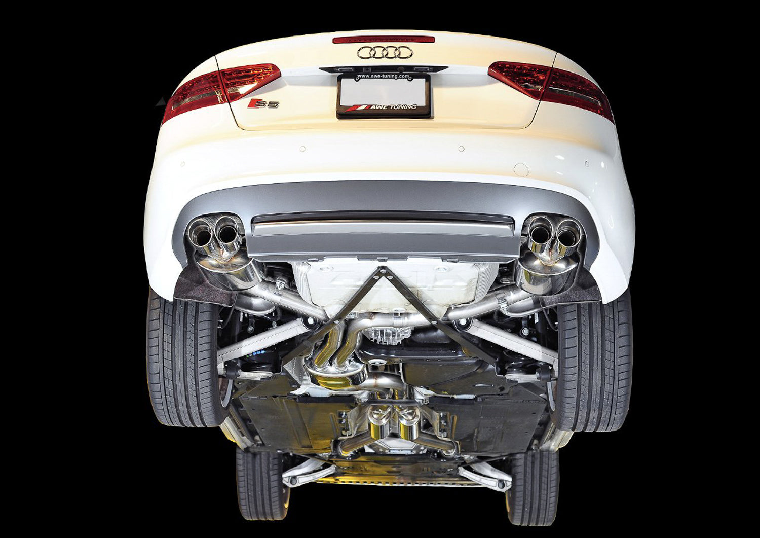 AWE Touring Edition Exhaust System for B8/8.5 S5 Cabrio (Exhaust + Non-Resonated Downpipes) - Chrome Silver Tips - Mounted