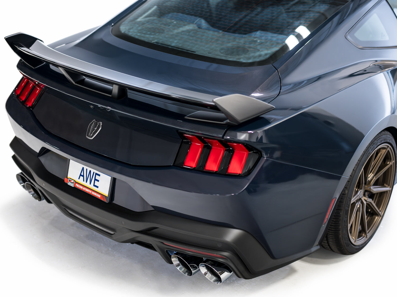 AWE Track Edition Exhaust for S650 Ford Mustang Dark Horse - Quad Chrome Silver Tips - Mounted