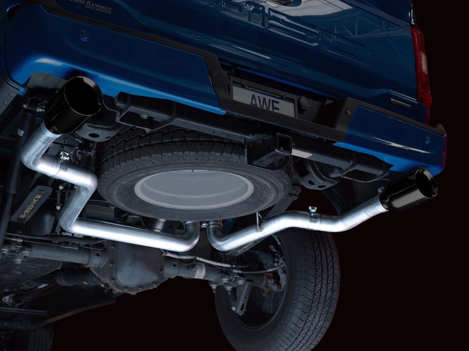 AWE 0FG Dual Split Rear Exhaust for '21+ Ford F-150 - 5" Diamond Black Tips - Mounted