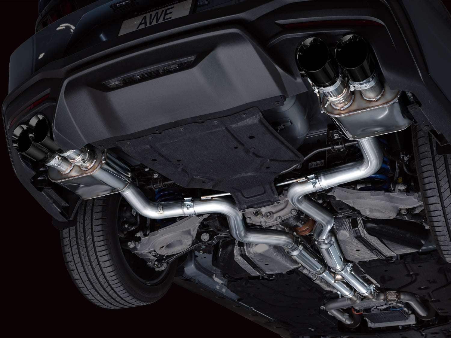 AWE SwitchPath™ Exhaust for S650 Ford Mustang GT Fastback - Quad Diamond Black Tips - Mounted