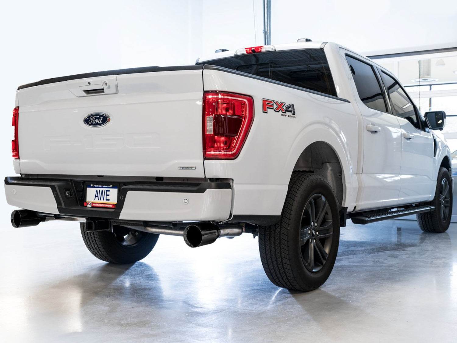 AWE 0FG Dual Split Rear Exhaust for '21+ Ford F-150 - 5" Diamond Black Tips - Mounted