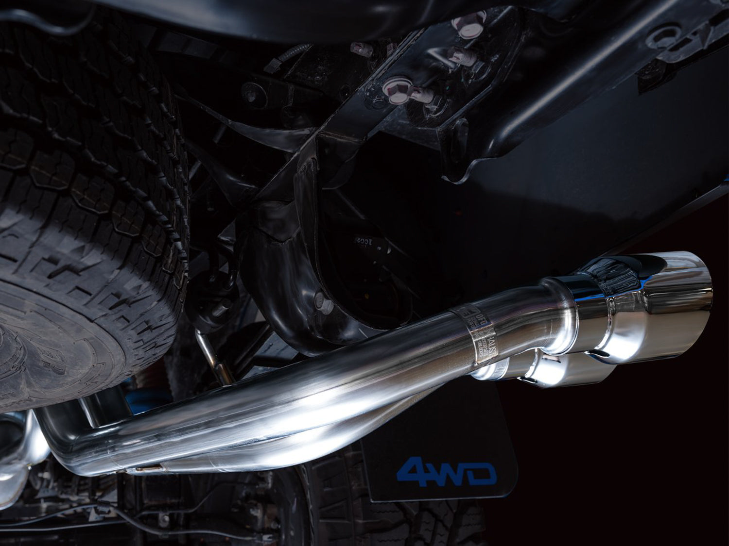 AWE 0FG Exhaust with BashGuard for 3rd Gen Tacoma - Dual Chrome Silver Tips - Mounted