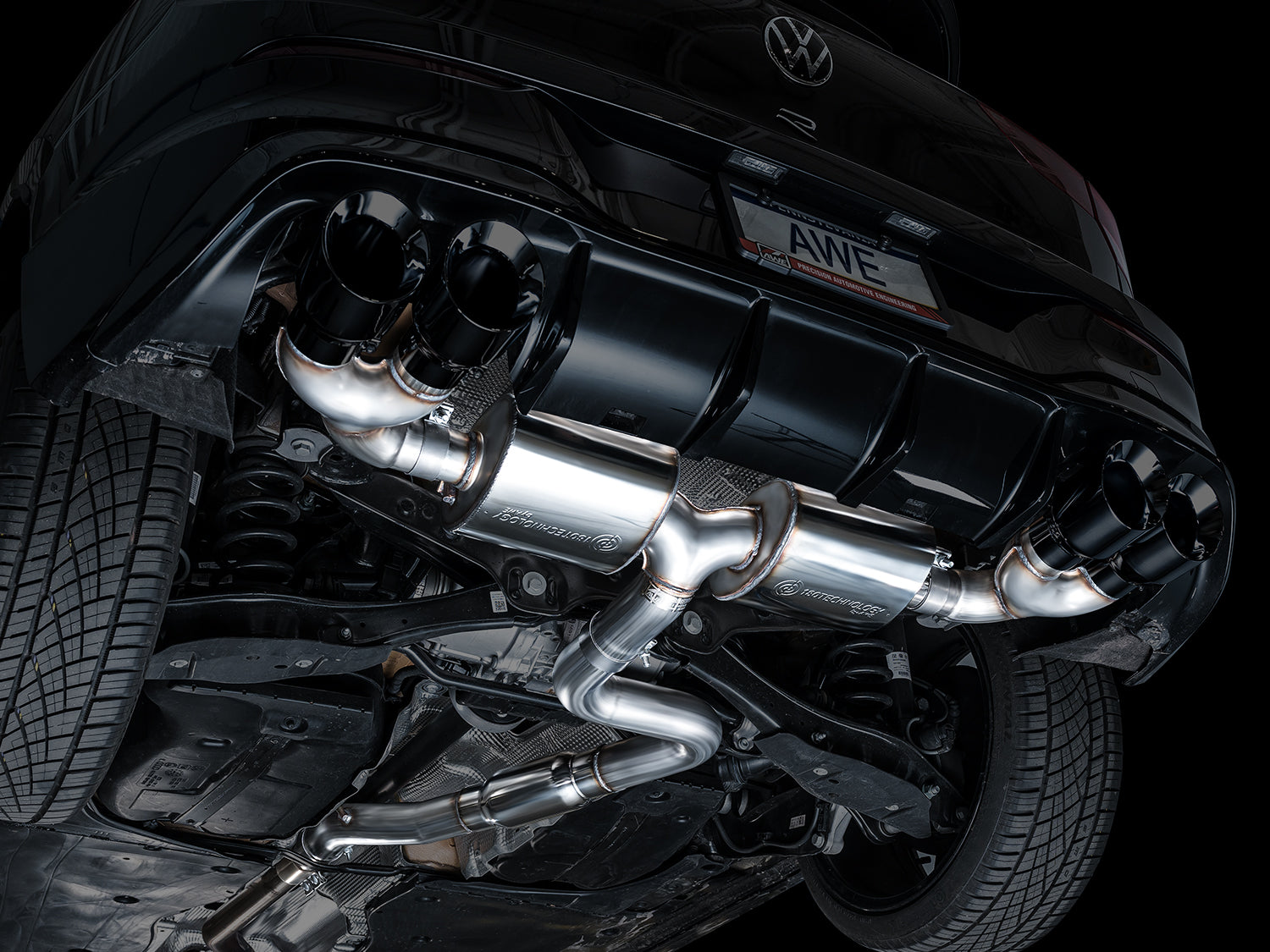 AWE Touring Edition Exhaust for Volkswagen MK8 Golf R - Diamond Black Tips - Mounted