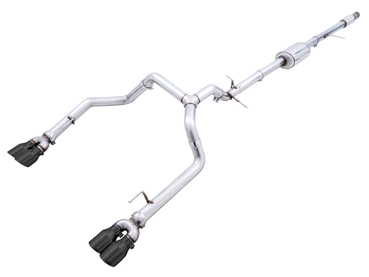 AWE 0FG Catback Split Rear Exit Exhaust for 4th Gen Silverado/Sierra 1500 5.3L (With Bumper Cutouts) - Quad Diamond Black Tips - Primary