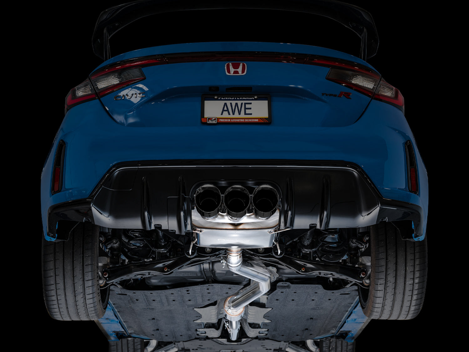 AWE Touring Edition Exhaust for FL5 Civic Type R - Triple Diamond Black Tips - Mounted