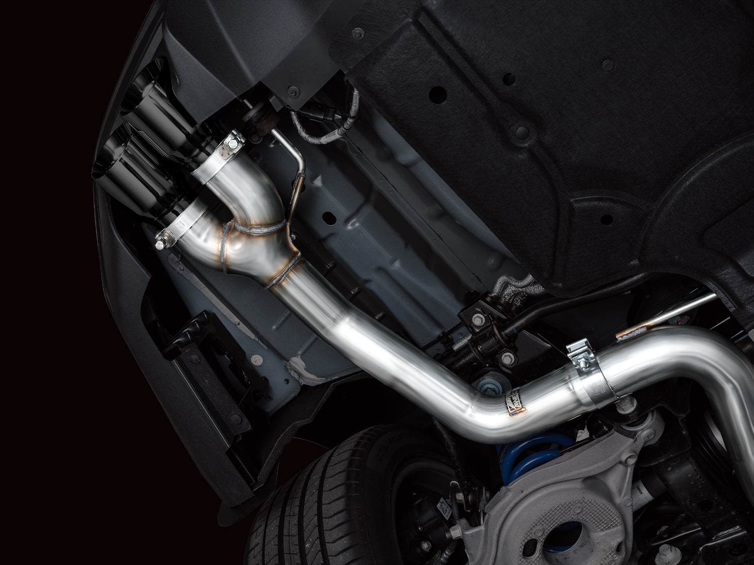 AWE Track Edition Exhaust for S650 Ford Mustang GT Fastback - Quad Diamond Black Tips - Mounted