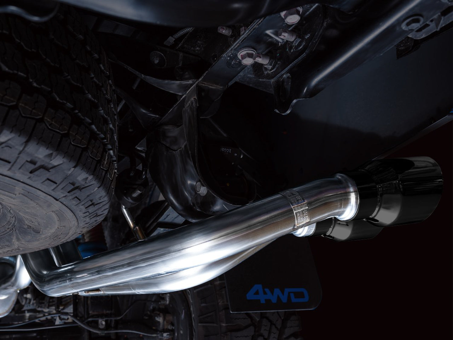 AWE 0FG Exhaust with BashGuard for 3rd Gen Tacoma - Dual Diamond Black Tips - Mounted