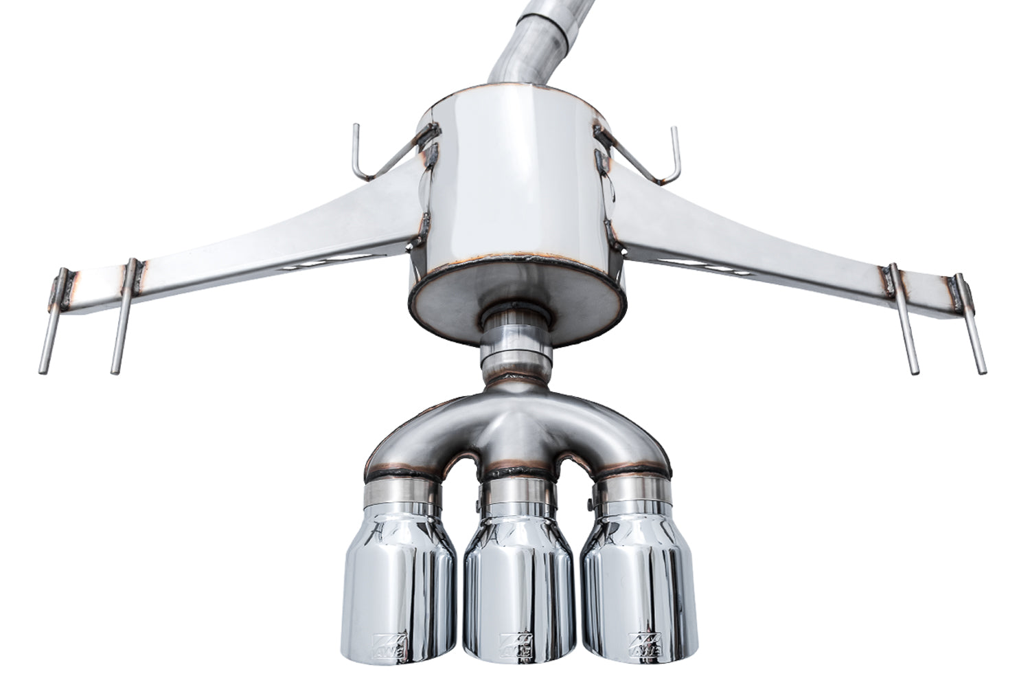 AWE Touring Edition Exhaust for FK8 Civic Type R (includes Front Pipe) - Triple Chrome Silver Tips - Close Up