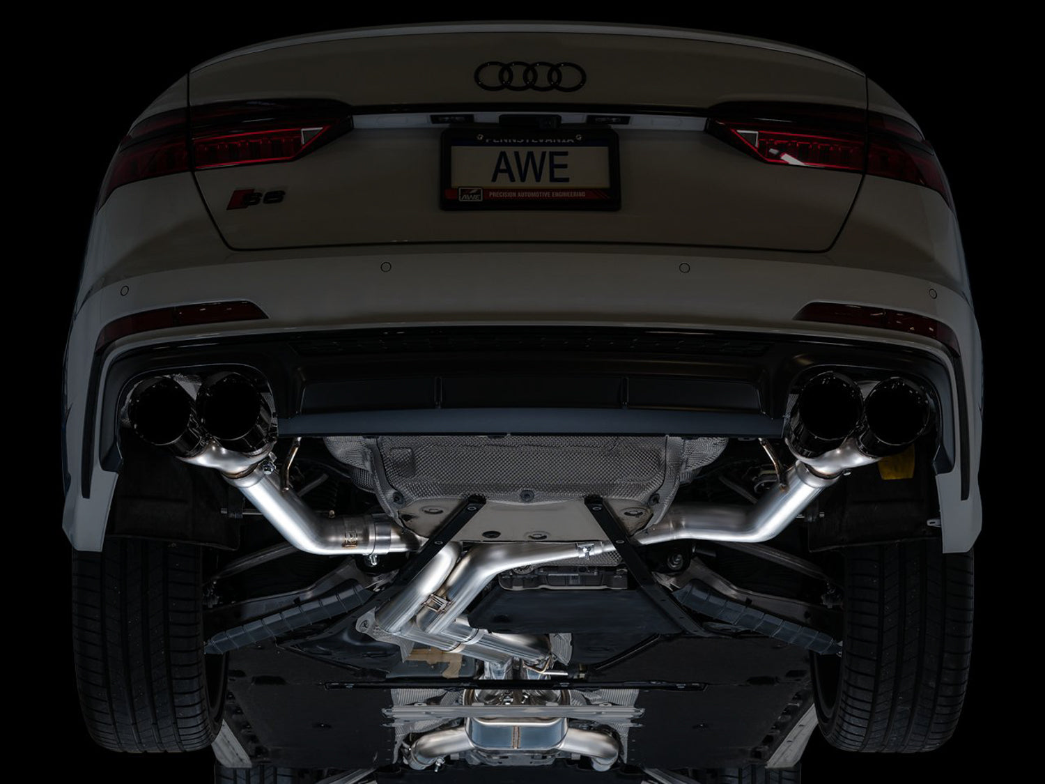 AWE Track Edition Exhaust for Audi C8 S6/S7 - Diamond Black Tips - Mounted
