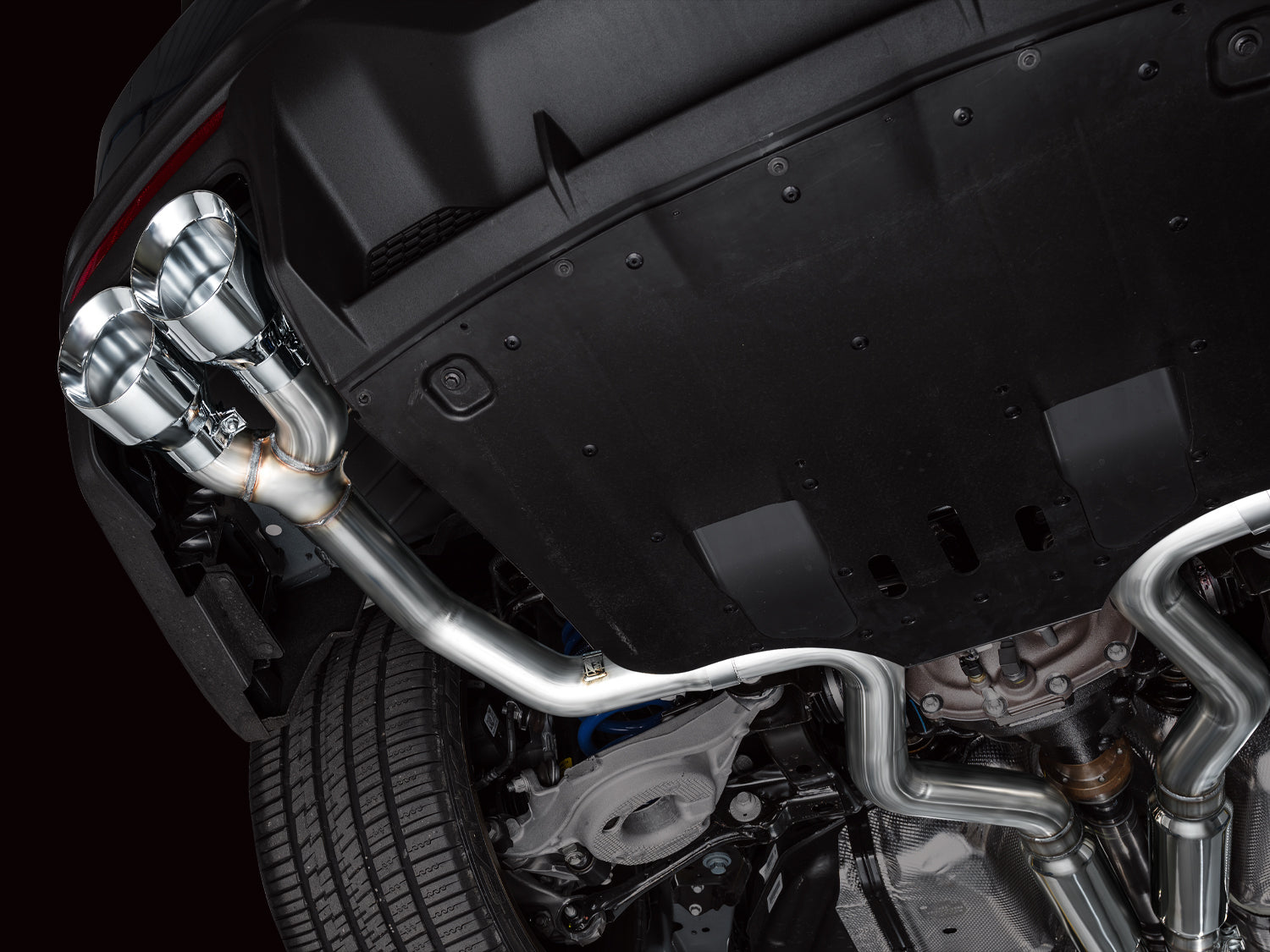 AWE Track Edition Exhaust for S650 Ford Mustang Dark Horse - Quad Chrome Silver Tips - Mounted