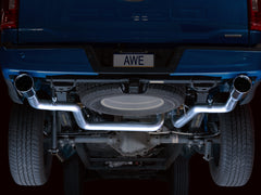 AWE 0FG Dual Split Rear Exhaust for '21+ Ford F-150 - 5" Chrome Silver Tips - Mounted