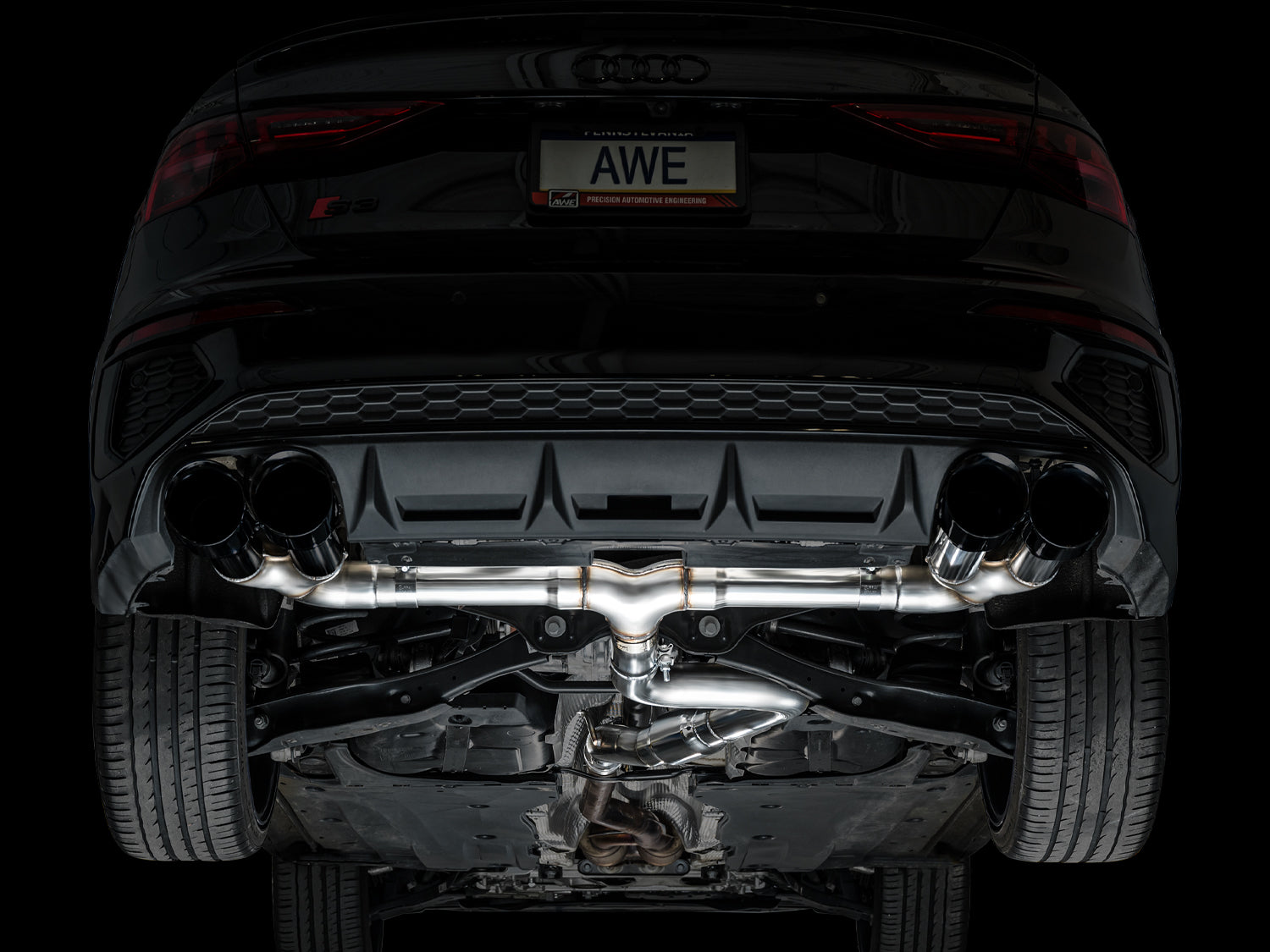 AWE Track Edition Exhaust for Audi 8Y S3 - Diamond Black Tips - Mounted