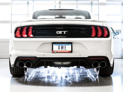 AWE Touring Edition Cat-back Exhaust for the 2018+ Mustang GT - Quad Chrome Silver Tips - Mounted