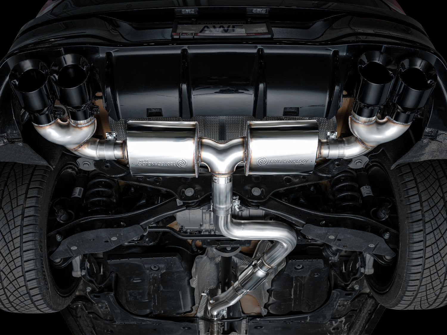 AWE Touring Edition Exhaust for Volkswagen MK8 Golf R - Diamond Black Tips - Mounted