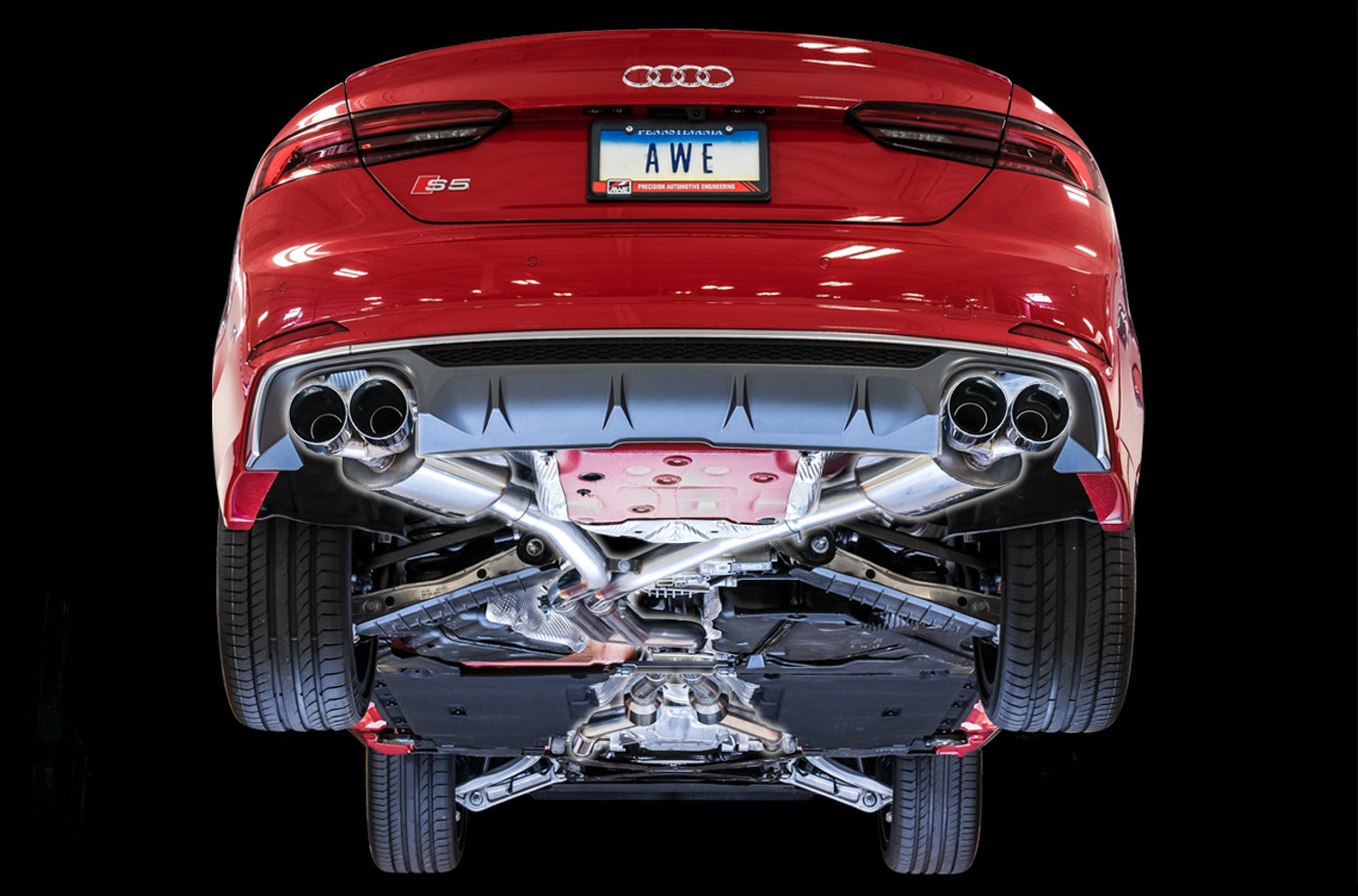 AWE Touring Edition Exhaust for Audi B9 S5 Coupe - Chrome Silver 102mm Tips - Mounted