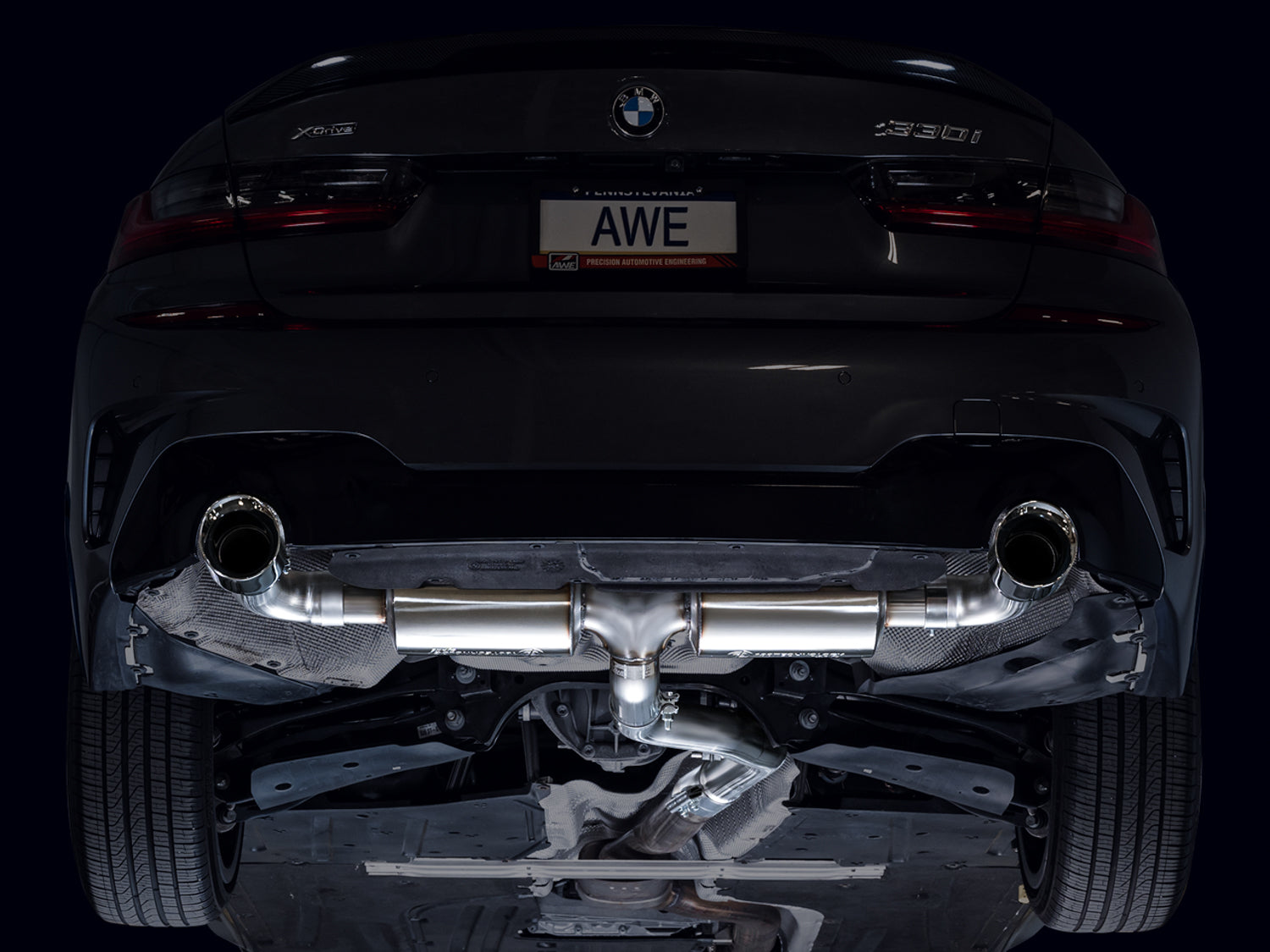 AWE Touring Edition Axle Back Exhaust for BMW G2X 330i/430i - Chrome Silver - Mounted