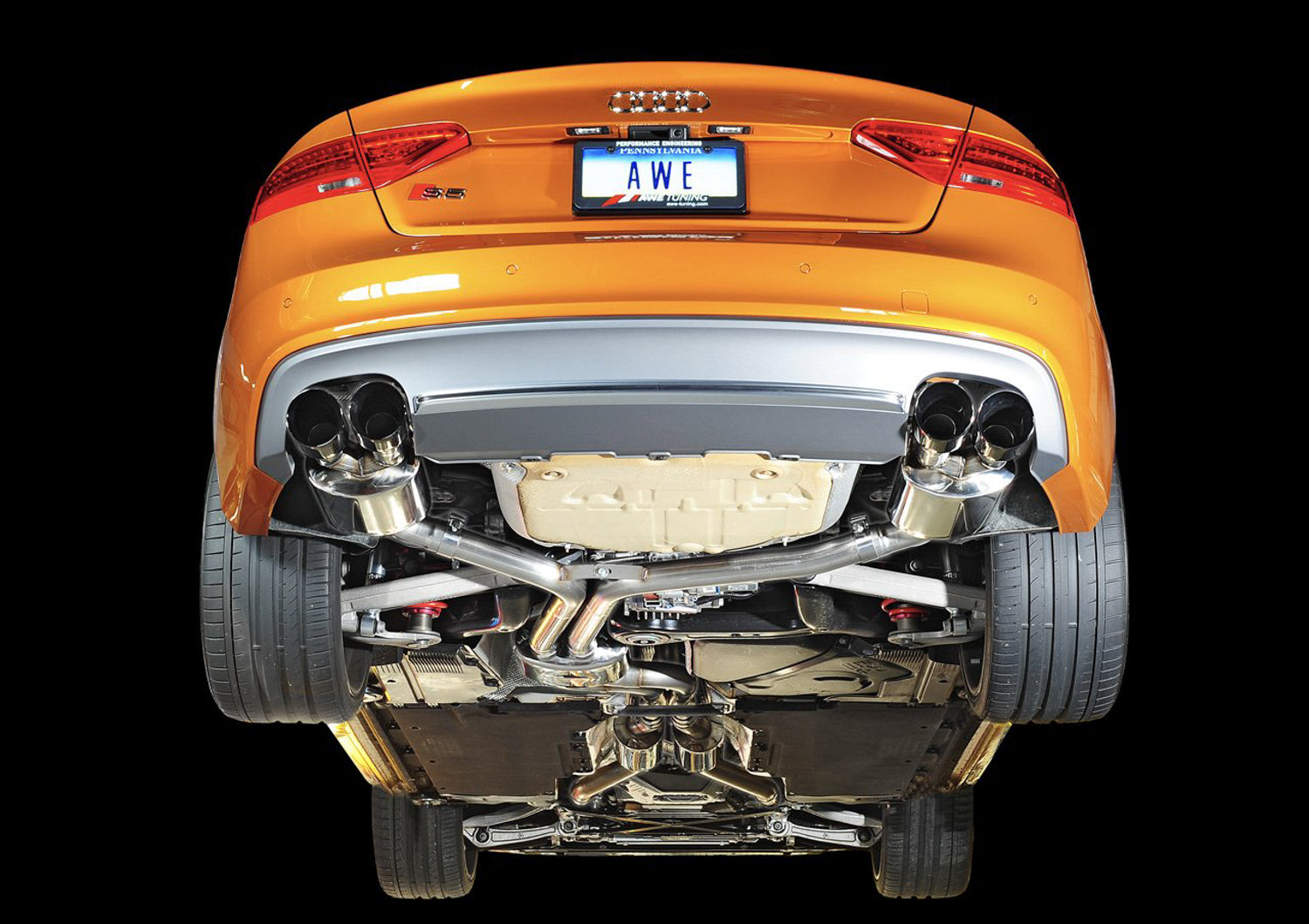AWE Touring Edition Exhaust for Audi S5 3.0T - Diamond Black Tips (102mm) - Mounted