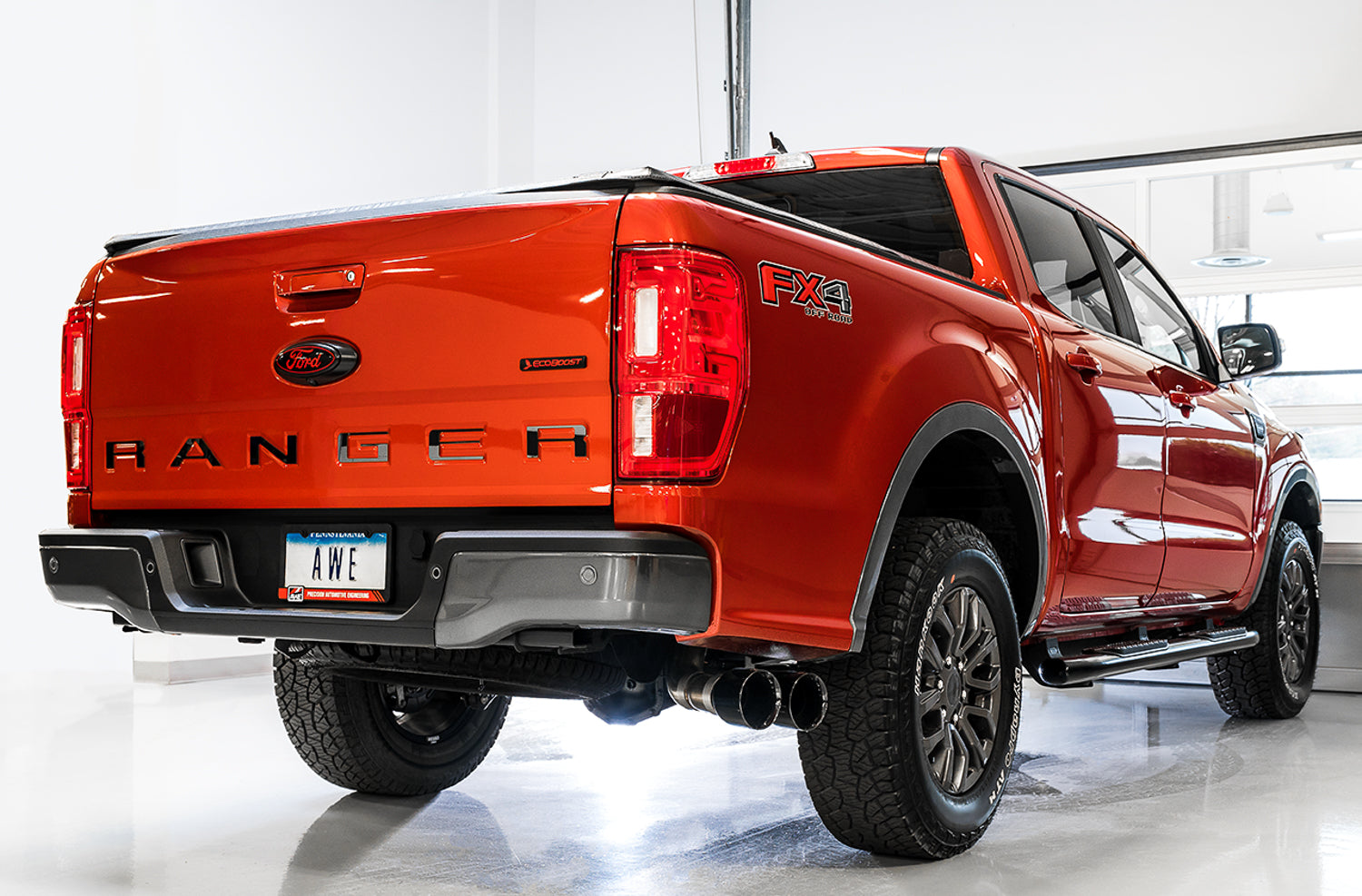AWE 0FG Exhaust with BashGuard for Ford Ranger - Dual Diamond Black Tips - Mounted