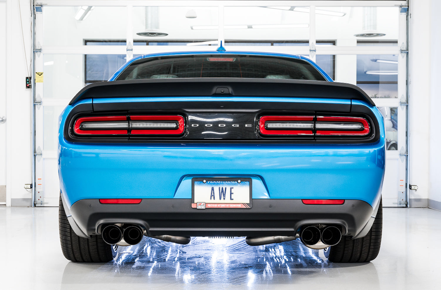 AWE Touring Edition Exhaust for 15+ Challenger 6.4 / 6.2 SC - Diamond Black Quad Tips - Mounted