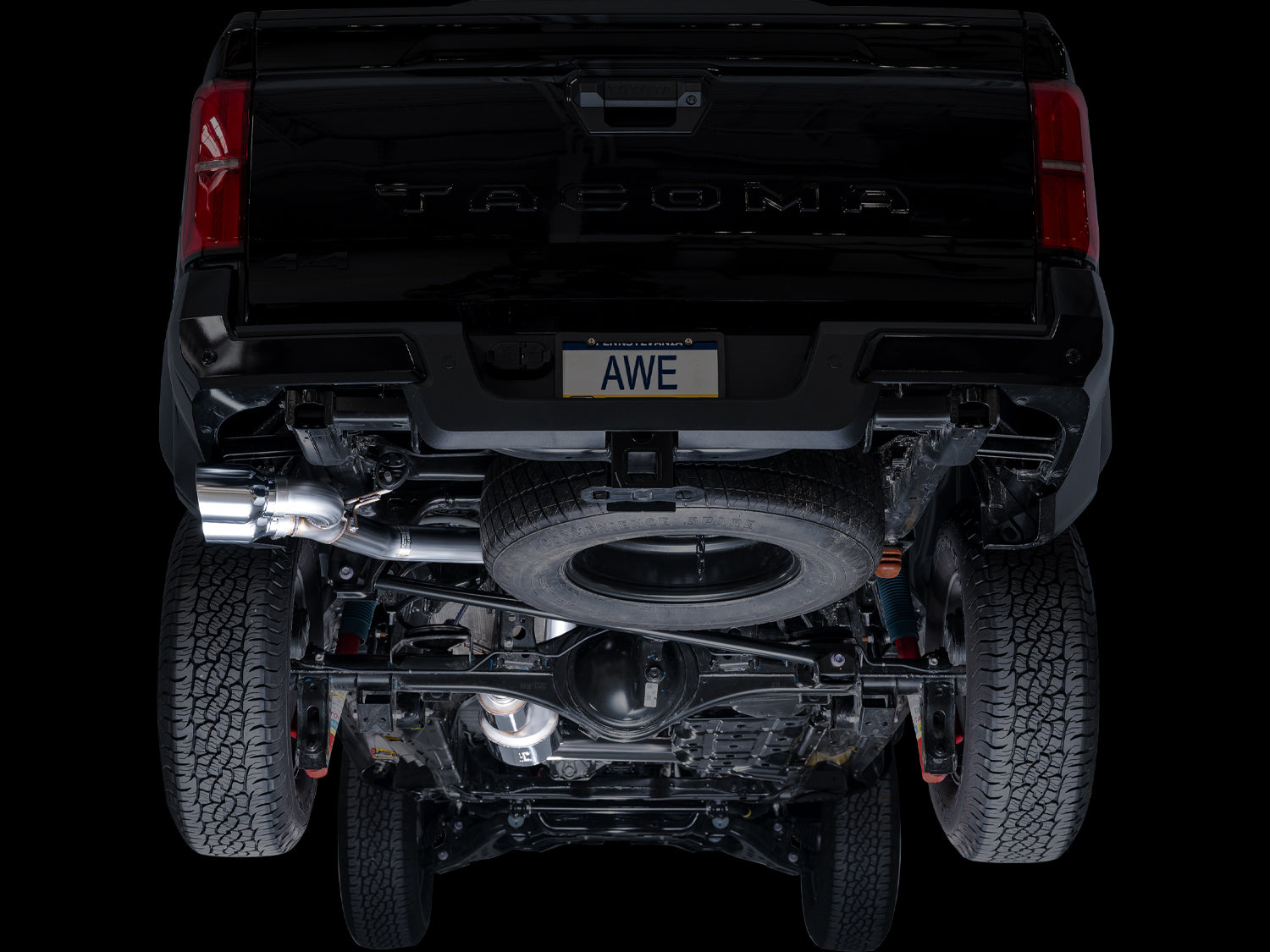 AWE 0FG Exhaust for 4th Gen Toyota Tacoma - Dual Chrome Silver Tips - Mounted