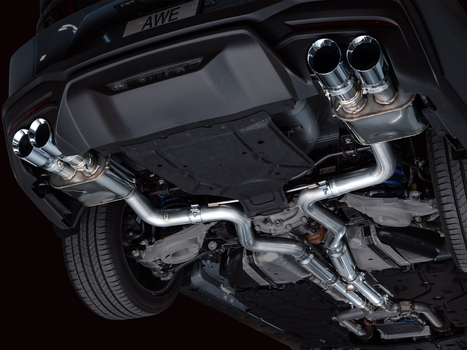 AWE SwitchPath™ Exhaust for S650 Ford Mustang GT Fastback - Quad Chrome Silver Tips - Mounted