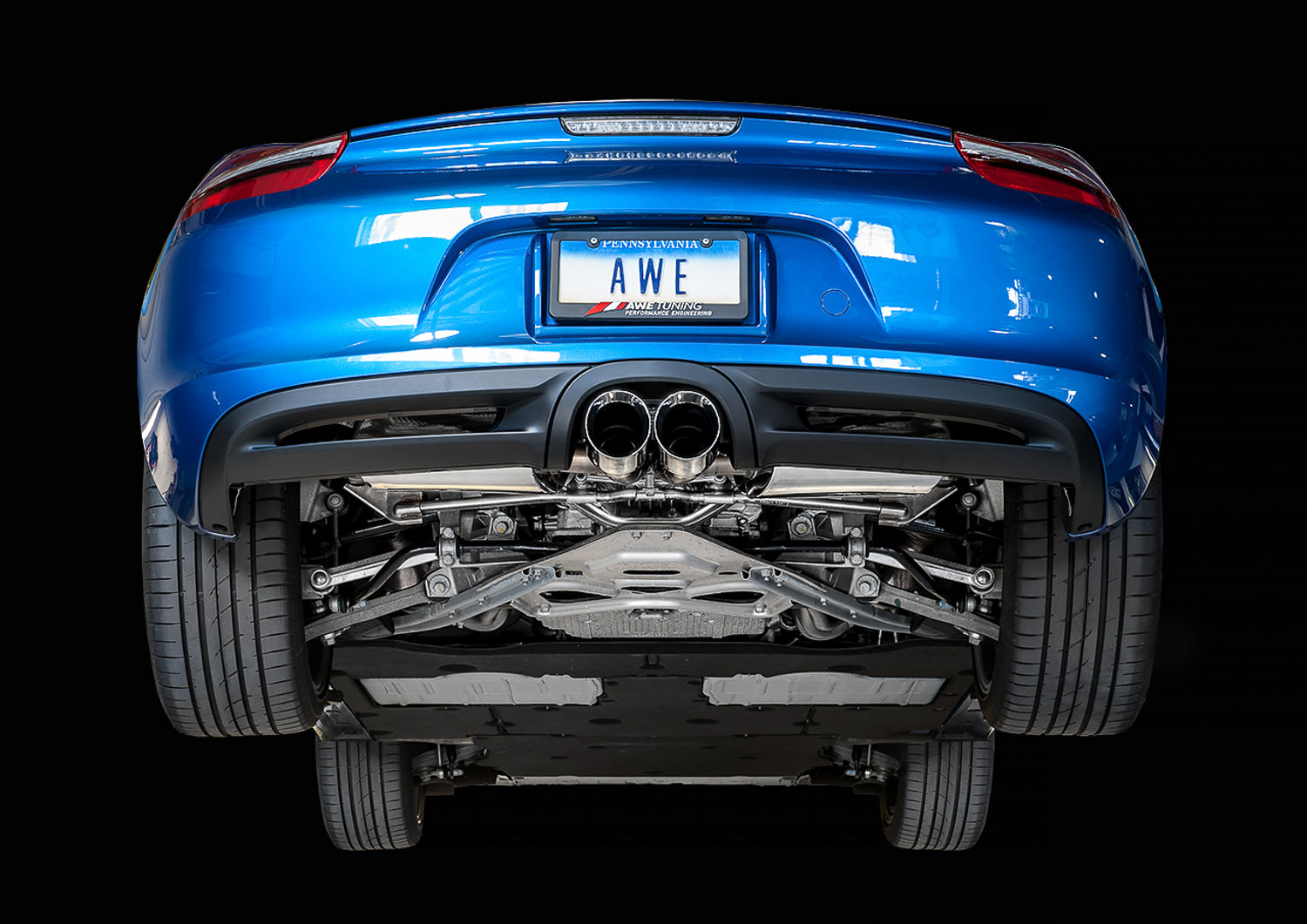 AWE Performance Exhaust System for Porsche 981 - With Chrome Silver Tips - Mounted