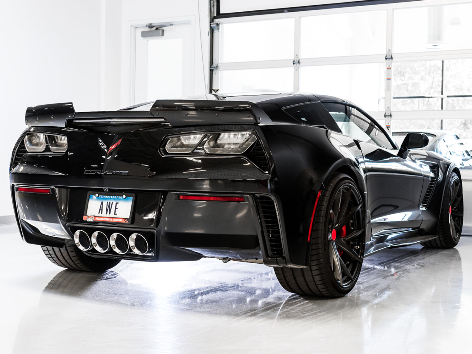 AWE Track Edition Axleback Exhaust for C7 Corvette Stingray / Z51 / Grand Sport / Z06 / ZR1 -- Chrome Silver Tips (includes AWE AFM valve simulators) - Mounted