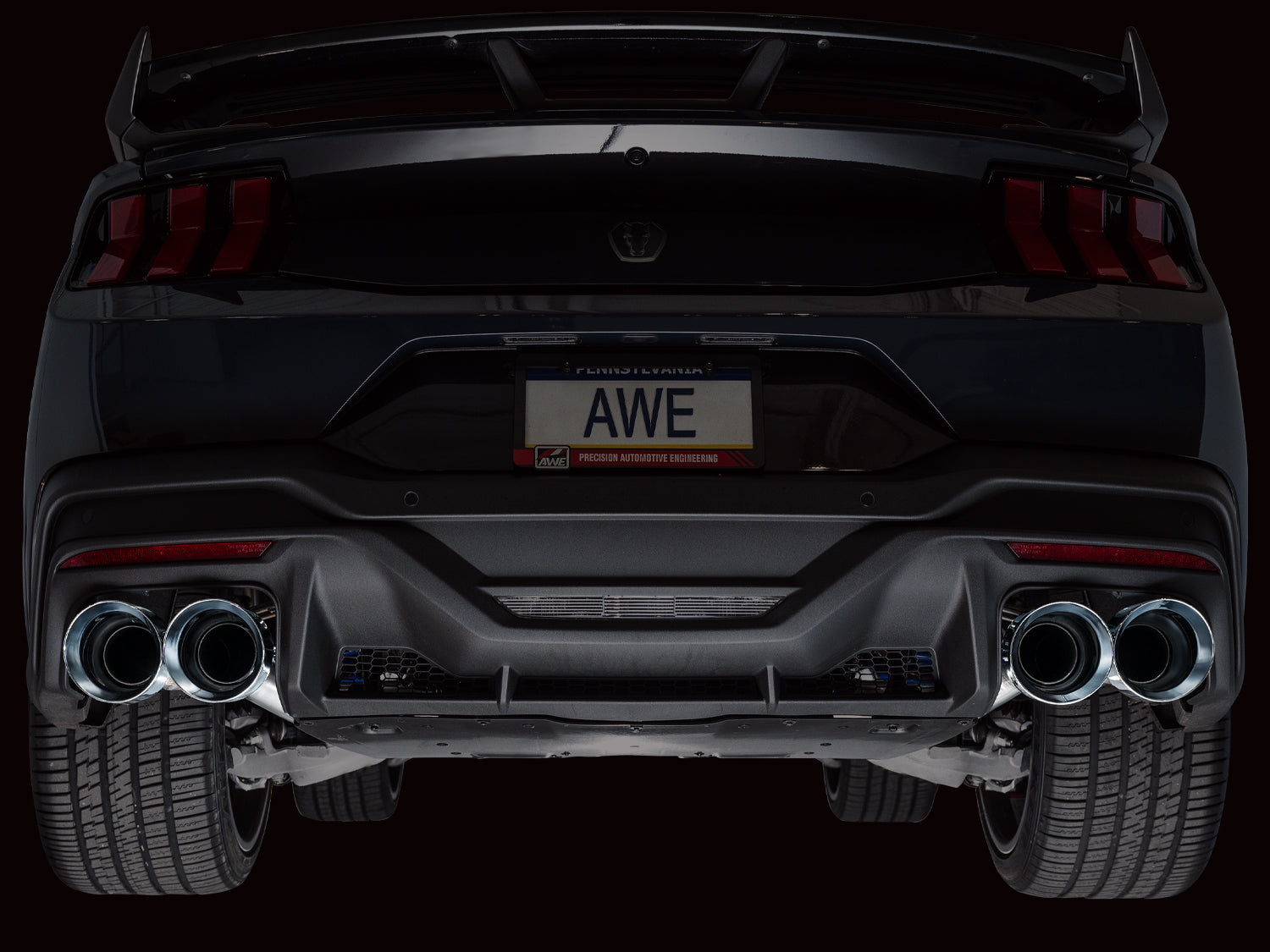 AWE Track Edition Exhaust for S650 Ford Mustang Dark Horse - Quad Chrome Silver Tips - Mounted