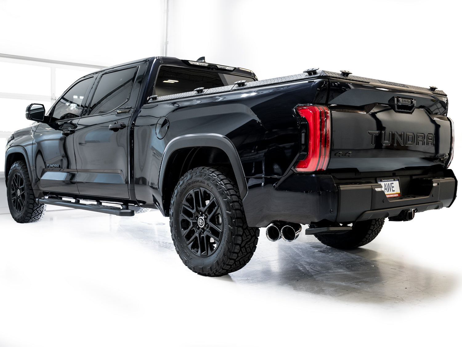AWE 0FG Exhaust for 3rd Gen Toyota Tundra - Dual Chrome Silver Tips - Mounted