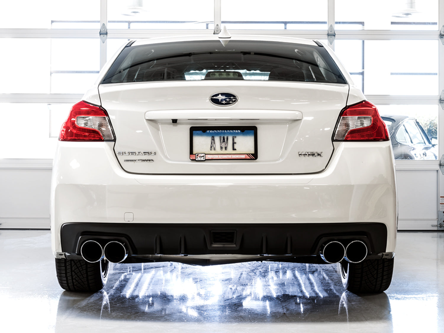 AWE Track Edition Exhaust for VA / GV WRX / STI Sedan - Chrome Silver Quad Tips (102mm) - Mounted