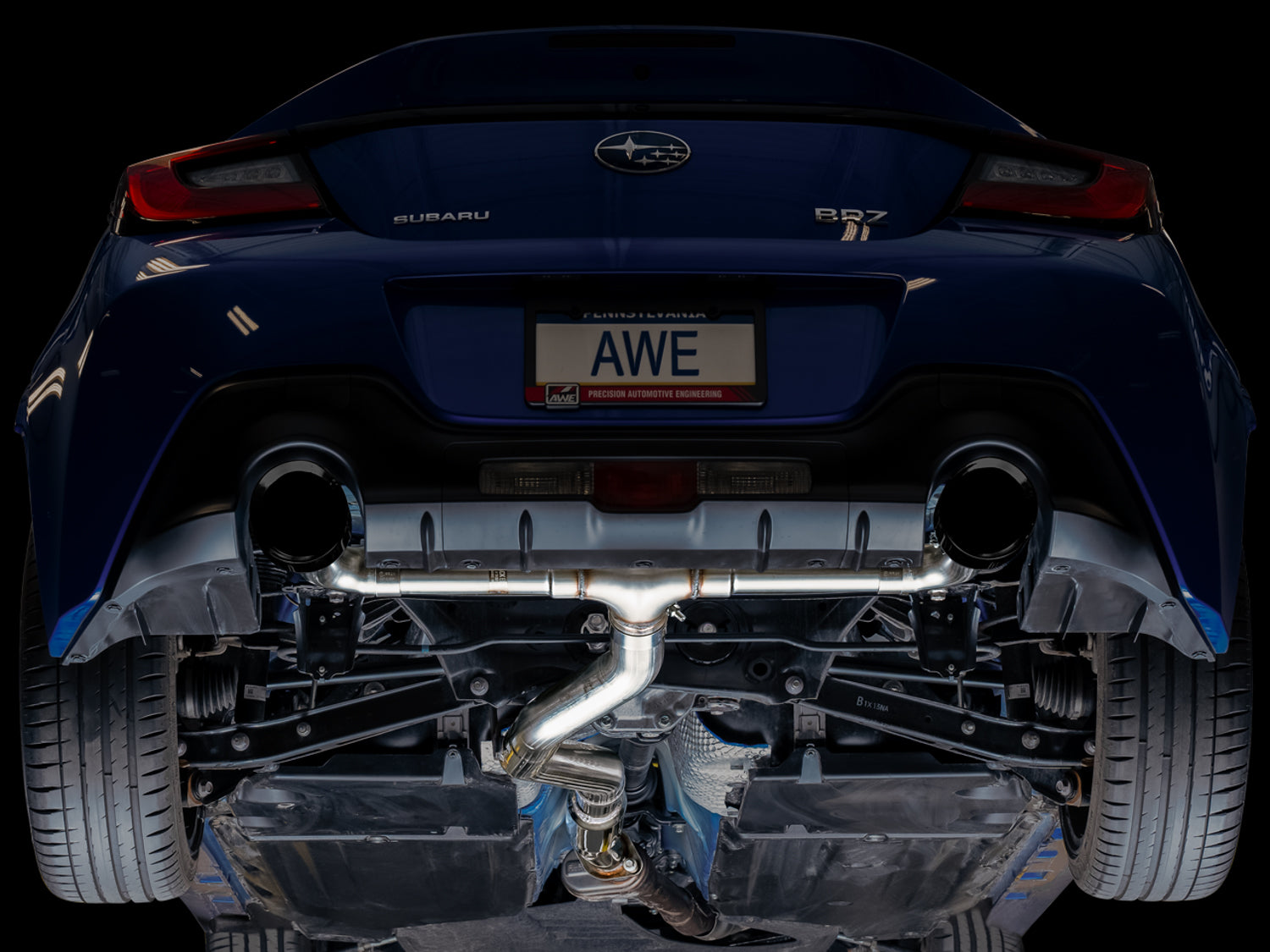 AWE Track Edition Exhaust for Subaru BRZ / Toyota GR86 / Toyota 86 / Scion FR-S - Diamond Black Tips - Mounted
